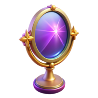 Enchanted Ornate Mirror Fantasy Game Asset, Purple Galaxy Reflection, 3D Render, Magical Item, Gold Frame, Star Details, Tabletop Display, Glowing Orb, Mystical Design png