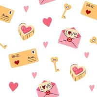 Valentine's Day Seamless pattern with envelopes and love note. On white background. Cute background for textiles and packaging. illustration. vector