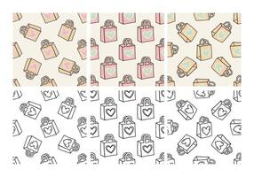 Seamless patterns set with eco shopping bags in color and monochrome vector