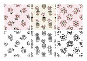 Seamless floral patterns set with colored and black and white versions vector