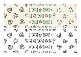 Seamless patterns set with cute hearts and love letters in color and monochrome vector