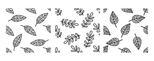 Seamless black and white botanical patterns with hand drawn leaves and branches vector