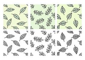 Seamless botanical patterns set with leaves and branches in color and monochrome vector