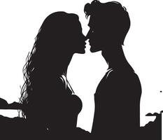Silhouette of a couple kissing on the beach vector