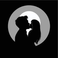 Silhouette of a couple kissing in front of a full moon vector