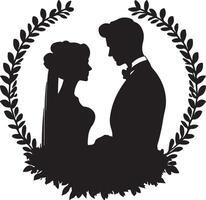 Silhouette of a bride and groom in a wreath vector