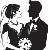 Silhouette of a bride and groom in formal attire vector