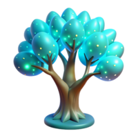 Glowing Teal Tree A 3D Render of a Fantasy Tree with Luminous Leaves png