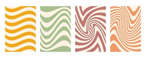 Groovy wave stripe set. Hand drawn groovy, hippie backgrounds. Distorted uneven stripes, warped streaks, fluid liquid wavy lines, doodle waves. Striped rectangle templates collection. vector