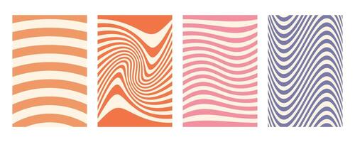Groovy distorted wave stripe set. Hand drawn groovy, hippie backgrounds. Distorted uneven stripes, warped streaks, fluid liquid wavy lines, doodle waves. Striped rectangle templates collection. vector