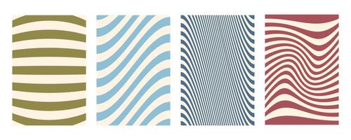 Groovy wave stripe distorted set. Hand drawn groovy, hippie backgrounds. Distorted uneven stripes, warped streaks, fluid liquid wavy lines, doodle waves. Striped rectangle templates collection. vector