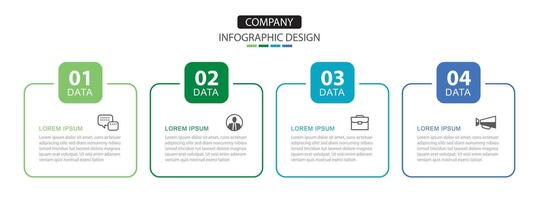 4 data infographics rectangle layout paper template. Illustration business abstract background. vector