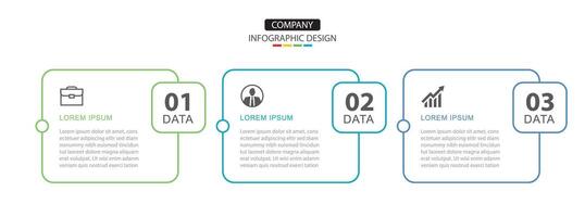 3 data infographic rectangle layout paper template. Illustration business abstract background. vector