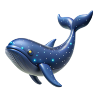 Glowing Whale 3D Render Ocean Animal, Digital Art, Blue Whale, Underwater Scene, Marine Life, Stars, Night, Luminous Dots, Whimsical Creature png