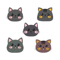 Set of Adorable Grey Cat Kitten Head Mascot Cartoon Character with Happy Expression vector