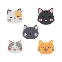 Set of Adorable Cat Animal Kitten Head Mascot Cartoon Character with Happy Expression vector
