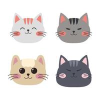 Set of Cute Cat Animal Kitten Head Mascot Cartoon Character with Happy Expression vector