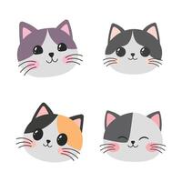 Set of Cute Cat Kitten Head Mascot Cartoon Character with Happy Expression vector