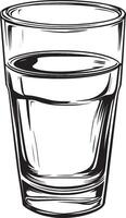 Black illustration of a glass of water in outline style. vector
