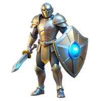 Fantasy Knight 3D Render of Armored Warrior with Sword and Shield png