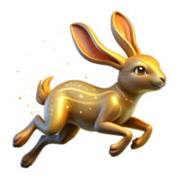 Golden Rabbit in Flight Magical Creature, 3D Render png