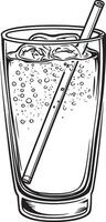 a glass of water with ice and a straw vector