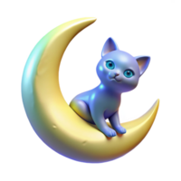 Kitten on Crescent Moon A 3D Rendered Image png