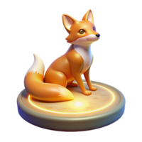 Adorable 3D Render of a Sitting Fox on Illuminated Platform png