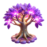 Glowing Purple Fantasy Tree 3D Render of Magical Illuminated Flora png