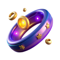 Abstract 3D Render of a Purple and Gold Ring with Stars and Orbs png