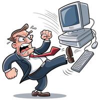 Cartoon man kicking a computer vector