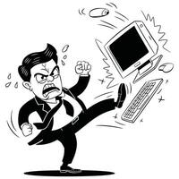 Cartoon man kicking computer keyboard vector
