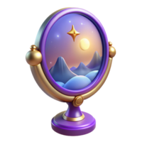 Enchanted 3D Render of a Fantasy Mirror Reflecting a Night Sky and Mountains png