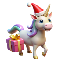 Christmas Unicorn with Gift Festive 3D Render png
