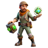 3D Render of Adventurer with Energy Orb and Device png