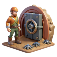Worker Exploring Ancient Vault with Security System png