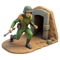 3D Render of Soldier Entering a Bunker png