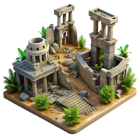 Ancient Ruins Isometric 3D Model of a Deserted Temple Complex png