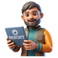 Cartoon Man Using Tablet Digital Device Interface Exploration png