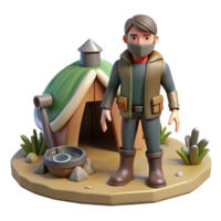 3D Render of a Person in a Face Mask Near a Tent png