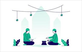 Man Sitting While Learning to Read the Qur'an vector