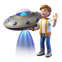 3D Render of Boy with UFO and Propulsion System png