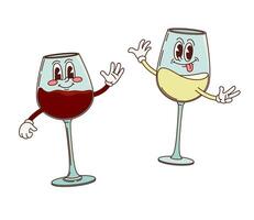 Two wine glasses with faces and hands vector
