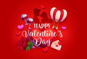 Valentine's day background with romantic couple and red roses vector