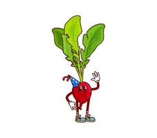 Groovy radish vegetable character on party vector