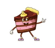 Funny groovy chocolate cake dessert character vector