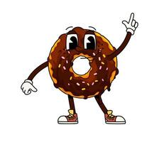 Funny groovy donut dessert cartoon character vector