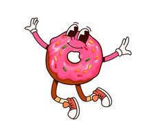 Groovy breakfast dessert donut funny character vector