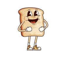 Groovy breakfast toast bread cartoon character vector