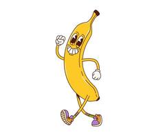Cartoon banana fruit happy groovy character vector